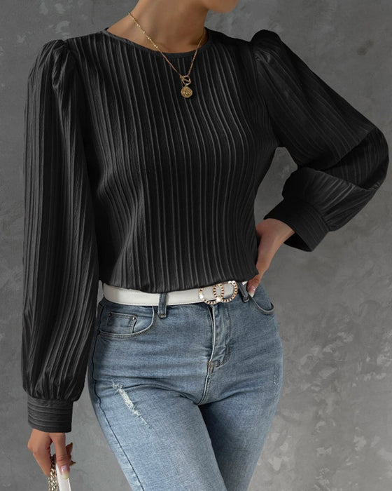 Lantern Sleeve Solid Blouse