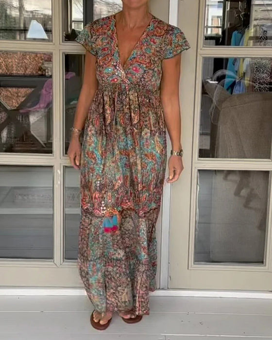 Printed V-neck summer dress