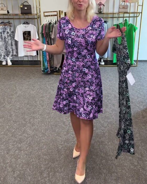 Temperament Slim Waist Printed Dress