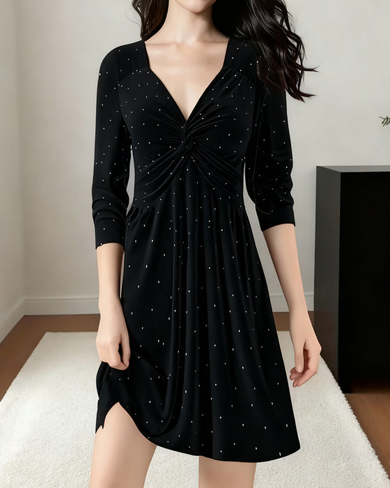 Elegant Polka Dot V-Neck Twist Dress