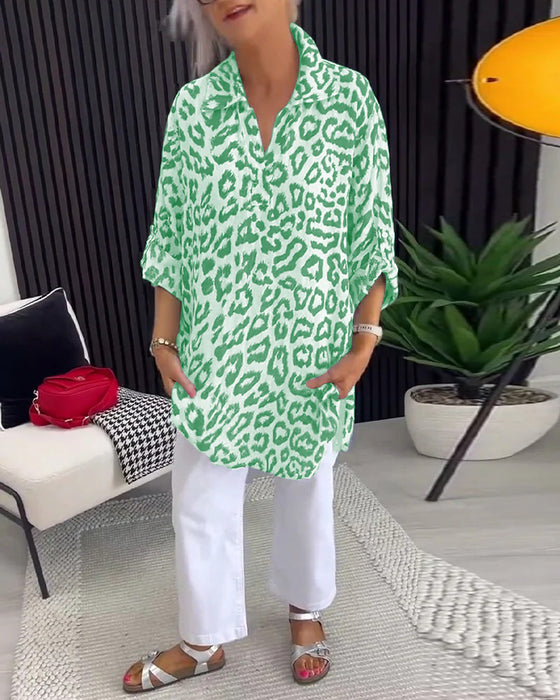 Lapel Leopard Print Blouse