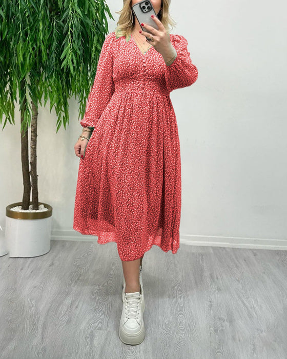 Printed elegant button dress