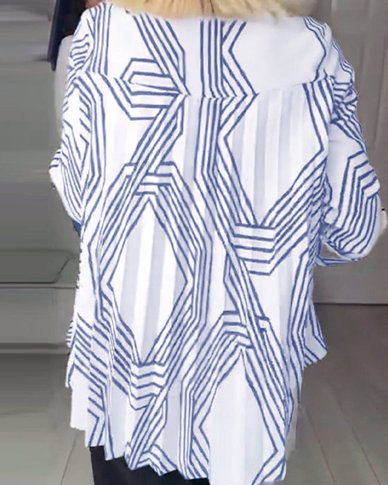 Contrast print pleated casual top