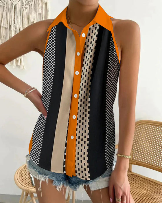 Sleeveless color block  blouse