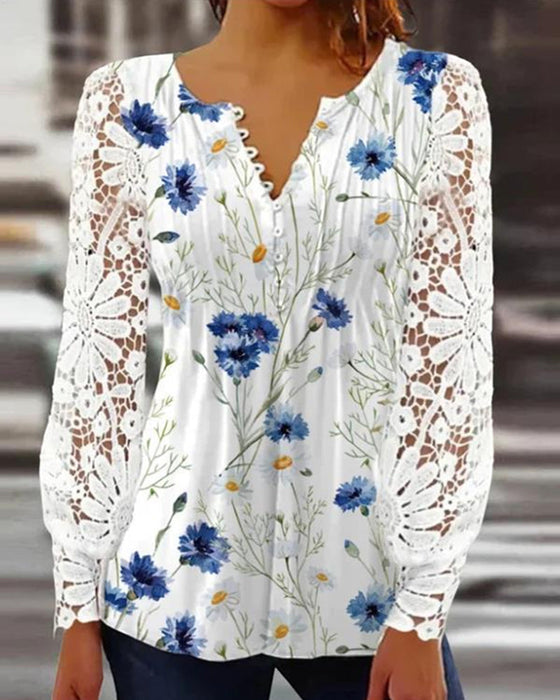 Floral pattern v-neck lace top
