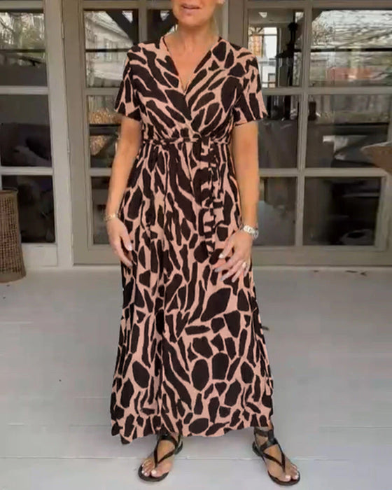 V neck short sleeve dress