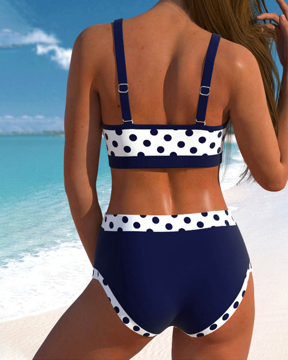 High Waist Patchwork Polka Dot Bikinis