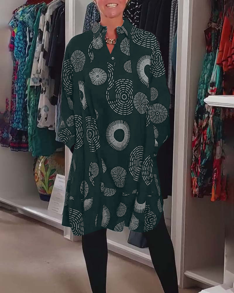 Geometric print lapel casual dress