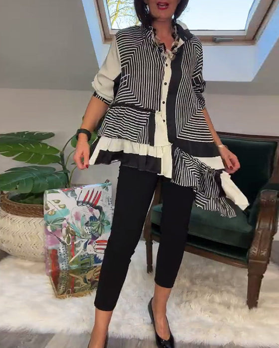 Fashion printed button irregular patchwork shirt