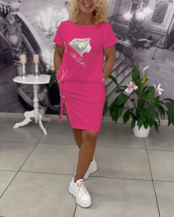 Printed Fitted Slit Dress