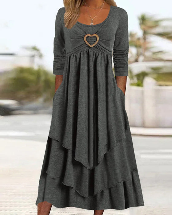 Round Neck Ruffled Midi Dress