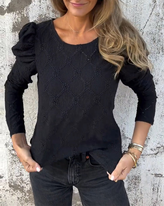 Puff Sleeve Cutout Blouse
