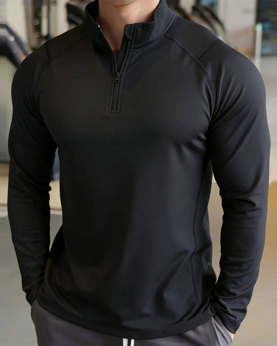 Stand Collar Zipper Raglan Sleeve Top