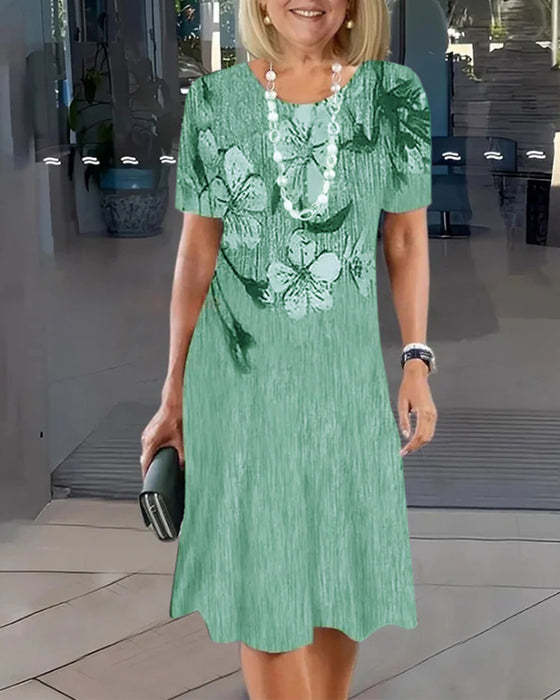 Round Neck Short Sleeve Printed Dress