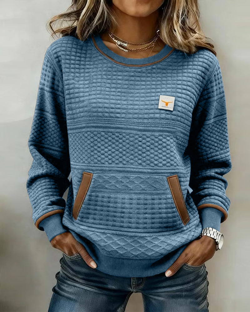 Crew Neck Color-Blocked Sweatshirt