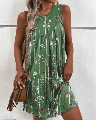 Round neck floral print tank dress