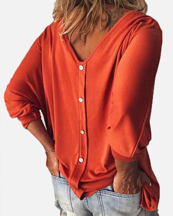 Back buttoned 3/4 sleeve  V-neck top