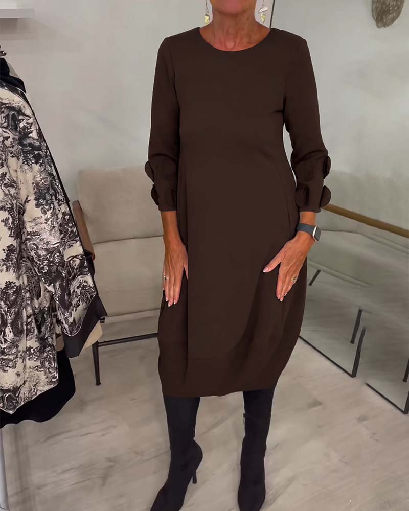 Crewneck Loose Fit Draped Casual Dress