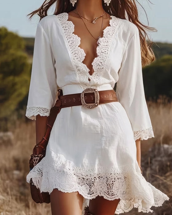 Deep V Lace Resort Dress