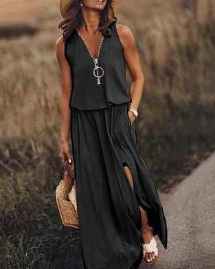 V Neck Zipper Dress
