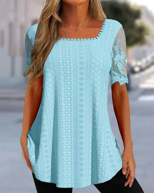 Hollow embroidery short-sleeved blouse