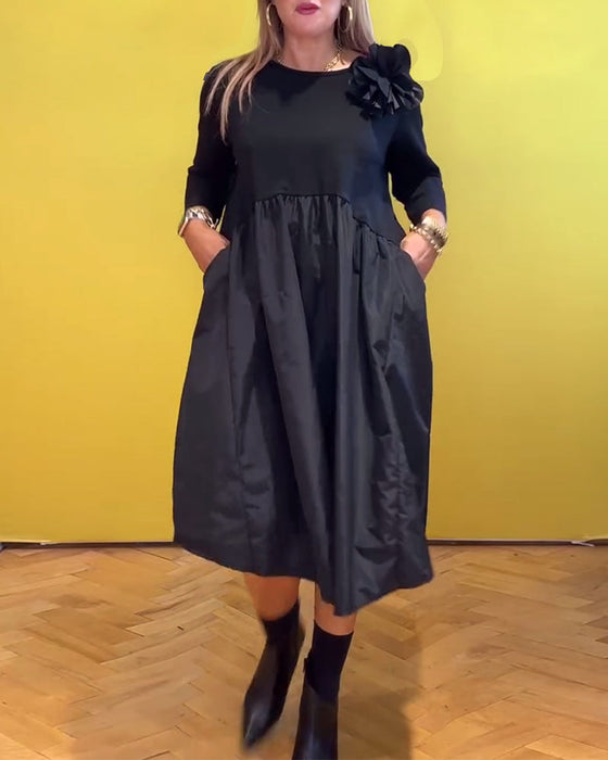 Round neck solid color casual dress