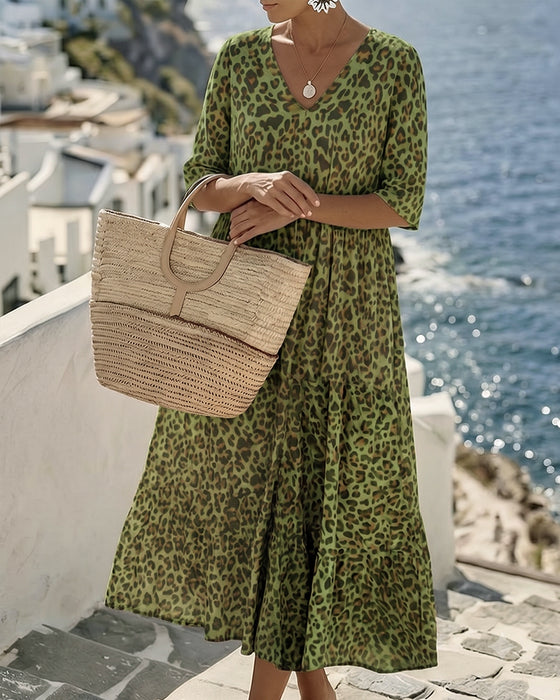 Leopard V-Neck Loose Dresses