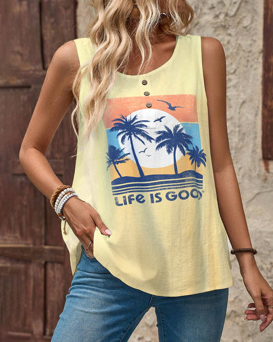 Sleeveless Simple Printed Tank Top