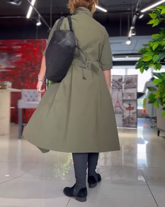 Lapel casual pocket solid color dress