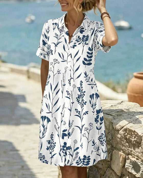 Botanical Print Knee-Length Shirt Dress