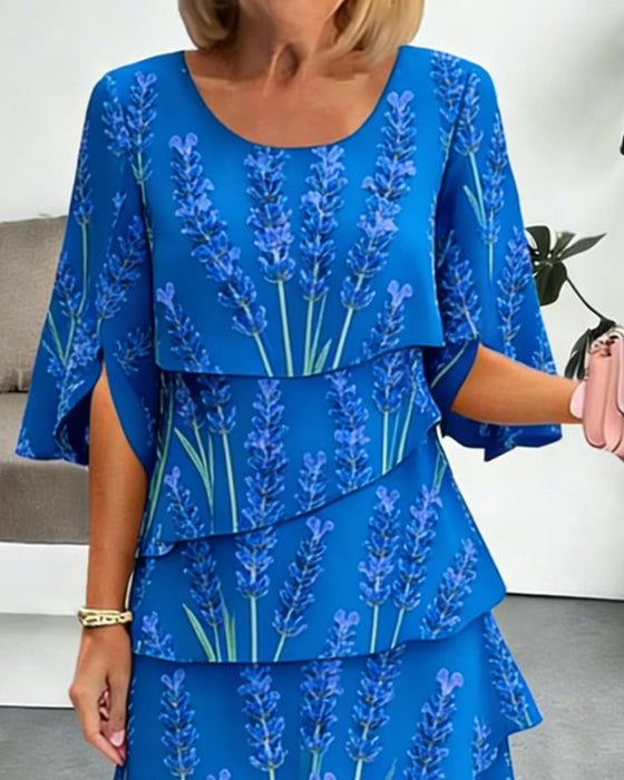 Lavender Print Tiered Dress