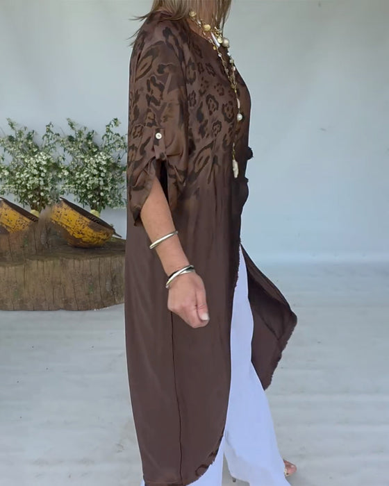 Leopard Print Ombré Long Blouse