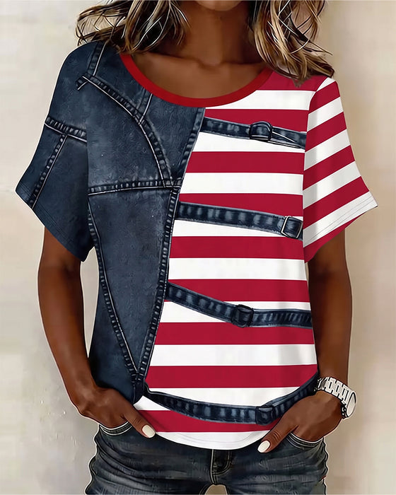 Stripe Patchwork Print T-Shirt