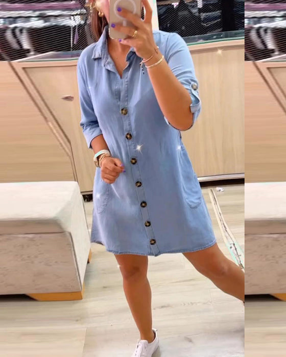 Casual solid color lapel button dress