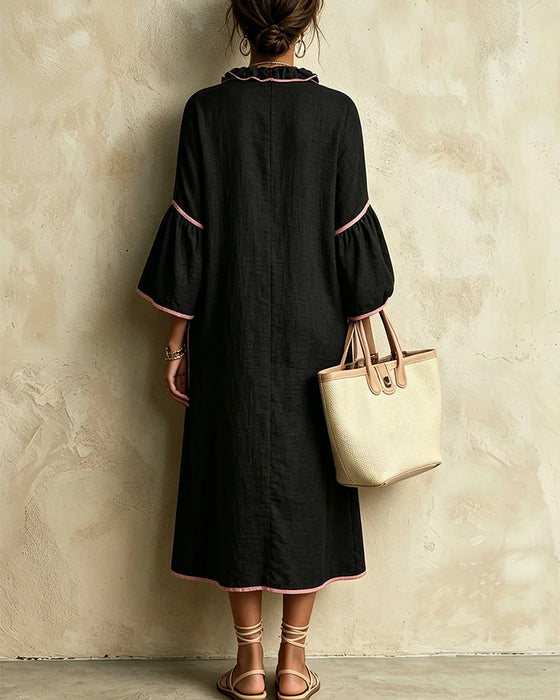 V-Neck Ruffle Color-Block Irregular Dress