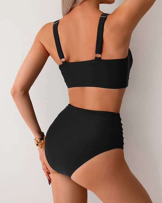 Solid Color Knot High Waist Sexy Bikini