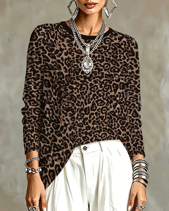 Leopard Long Sleeve Crew Neck Top