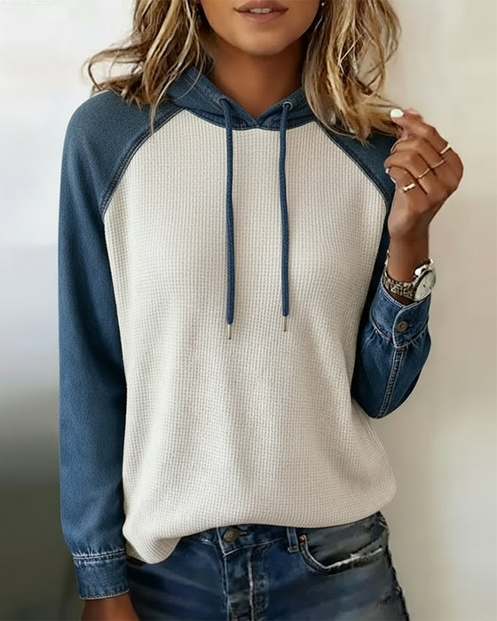 Stylish Denim Knitted Patchwork Hoodie