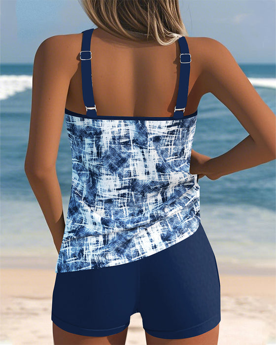 Printed Sleeveless Boxer Two-Piece Tankini