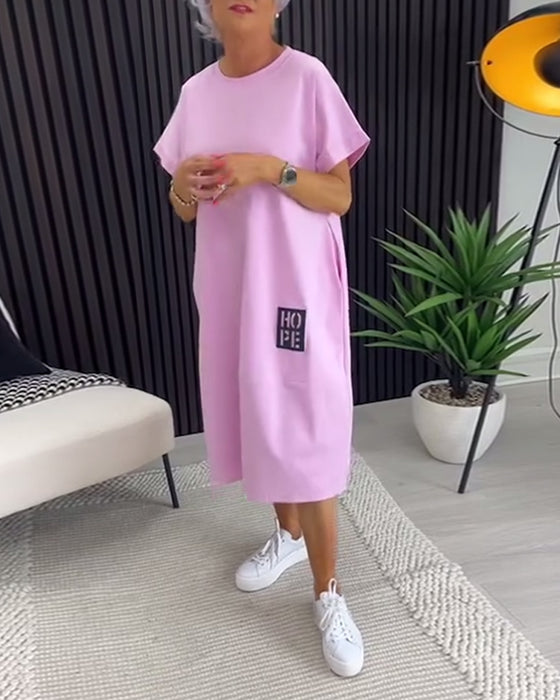 Short Sleeve Casual Straight Pocket Dress