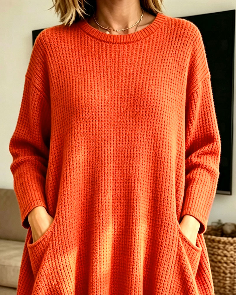 Stylish Long Sleeve Pocket Sweater Dress