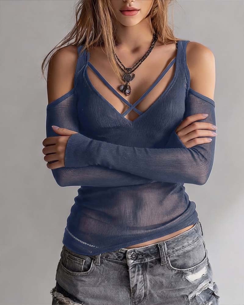 Crisscross V-Neck Off-Shoulder Blouse