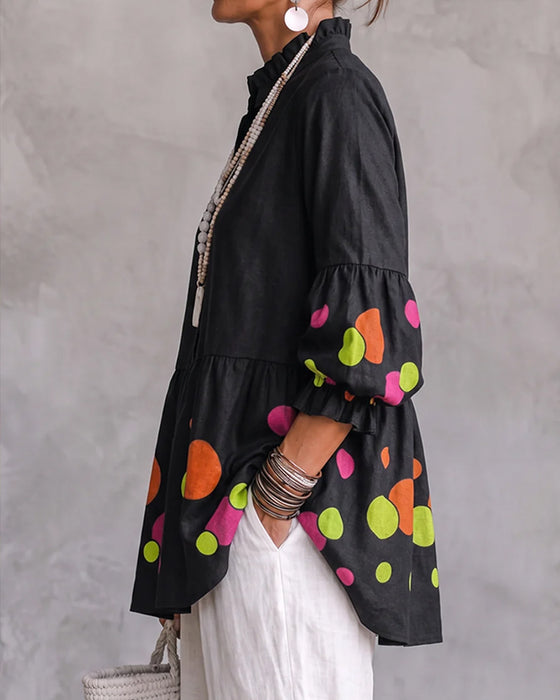 Colorful Polka-Dot Print Blouse