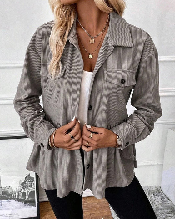 Pocket Corduroy Buttoned Top