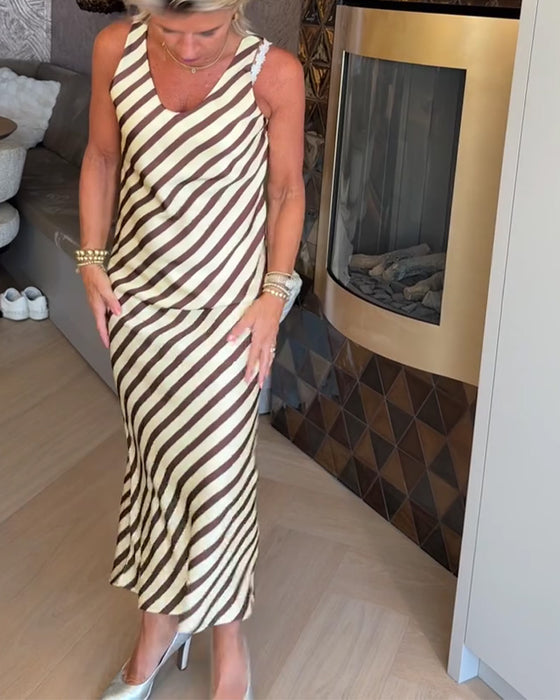 Sleeveless Stripe Sheath Maxi Dress