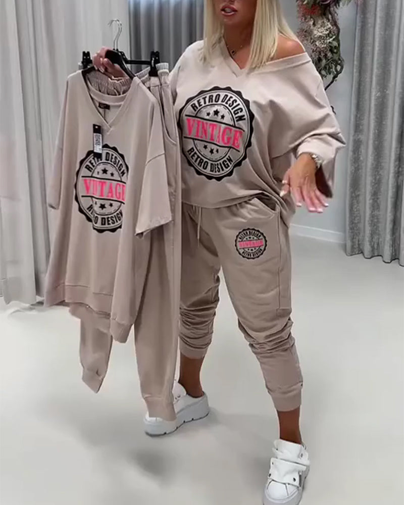 V-Neck Sporty Relaxed Two-Piece Set