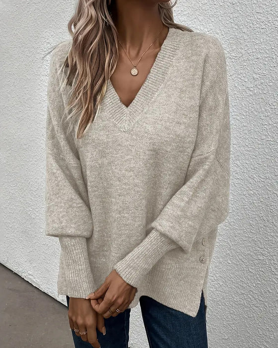 Lantern Sleeve V Neck Sweater
