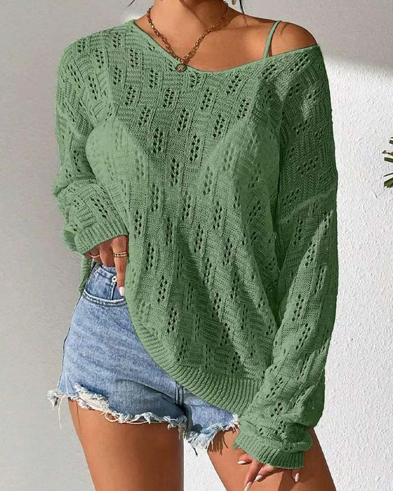 Hollow Out Dropped Shoulder Pullover