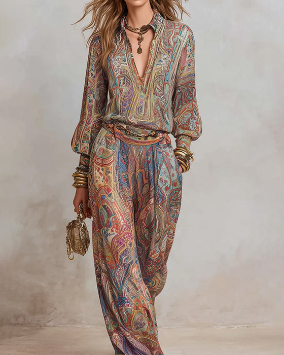 Bohemian Wide-Leg Pants Set