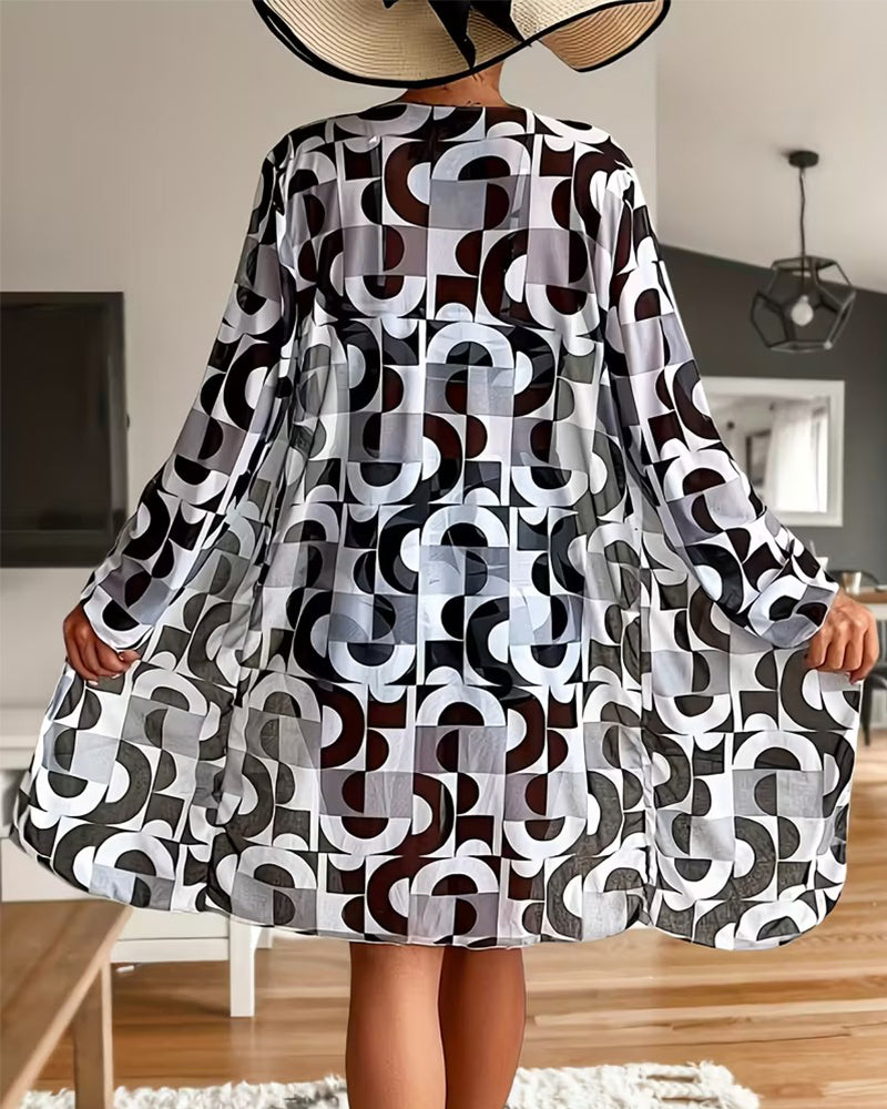 Geometric Print Three-Piece Swimsuit Set